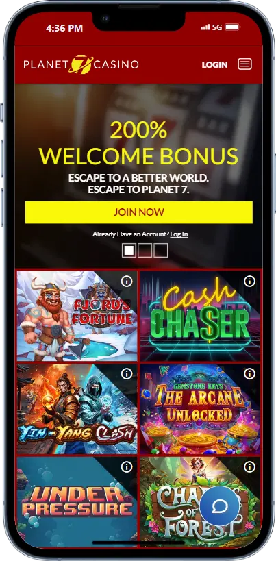 Planet 7 Casino mobile play on a phone